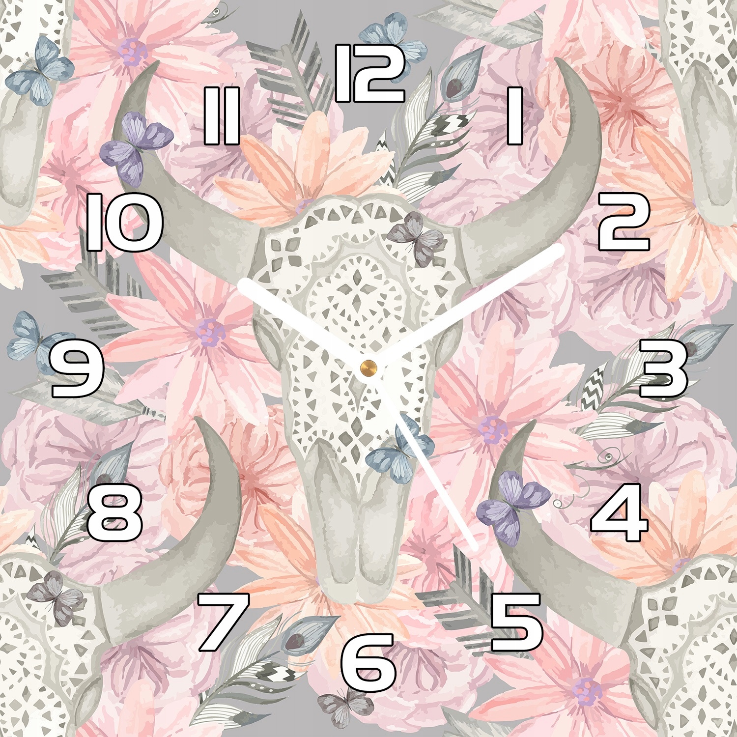 

Szklany zegar Czaszki byków w kwiatach 30x30 cm