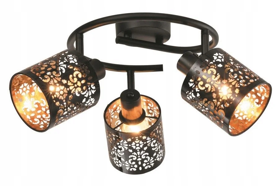 Stropní svítidlo kulatá, černá, retro, ozdobné stínítko, 3 reflektory Reality