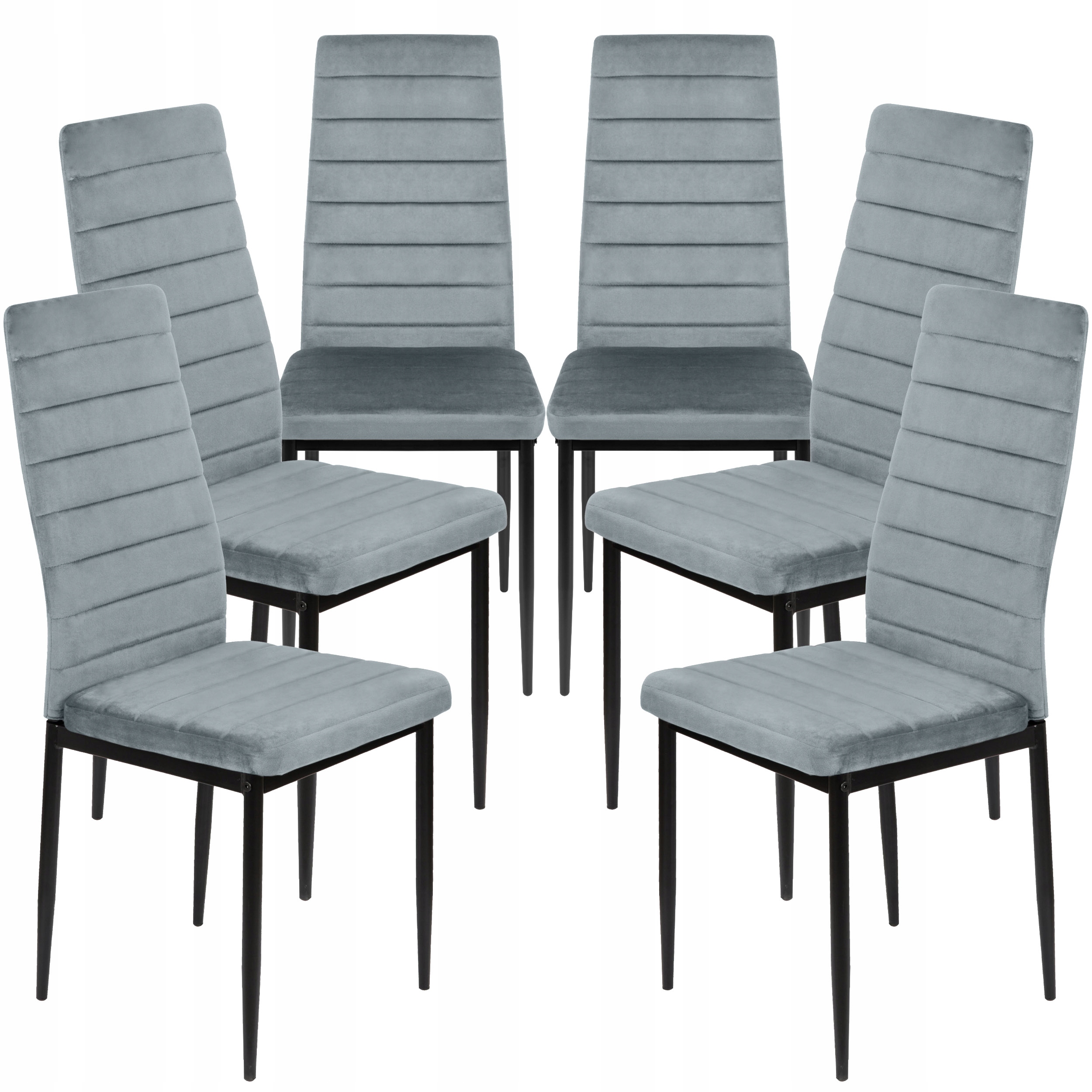 6 x Krzesło Jasno Szare Welur Velvet Tapicerowane Salon Jadalnia Vito