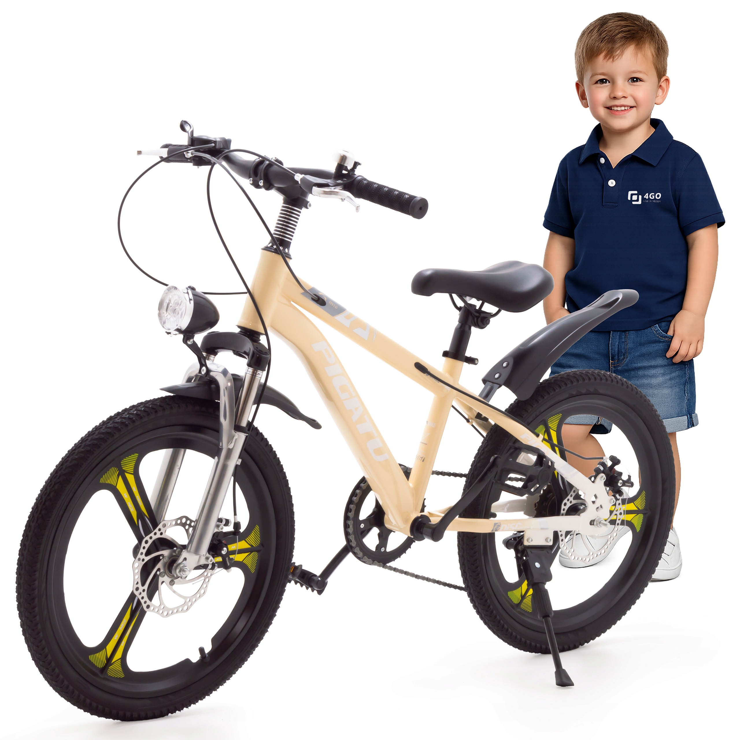 Rower 20 Cali Dla Dzieci Rowerek Dziecięcy Hamulce Tarczowe Beżowy