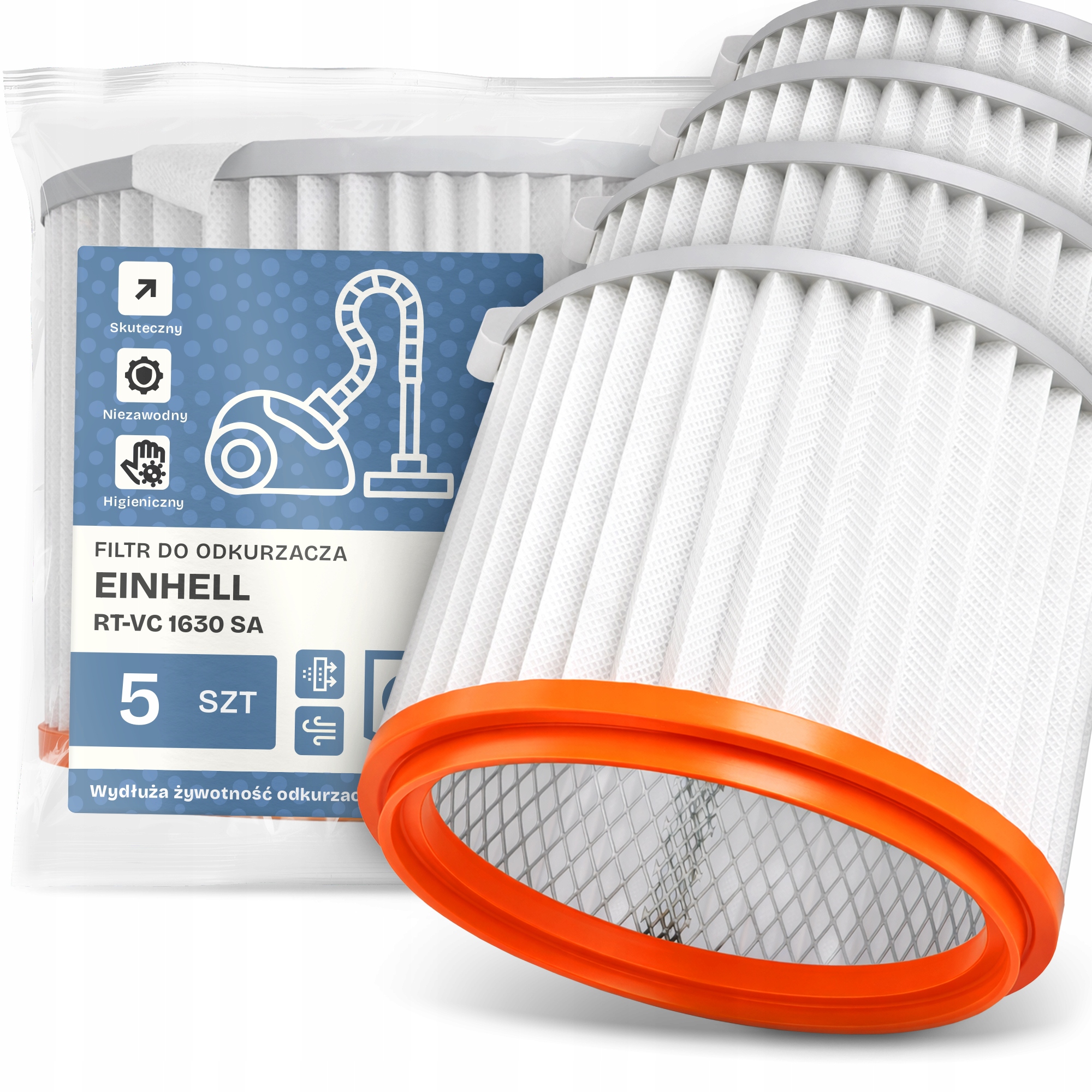 5 x Vzduchový Filtr pro vysavač Einhell Rt-vc 1630 Sa Omyvatelný Filtr Em-w
