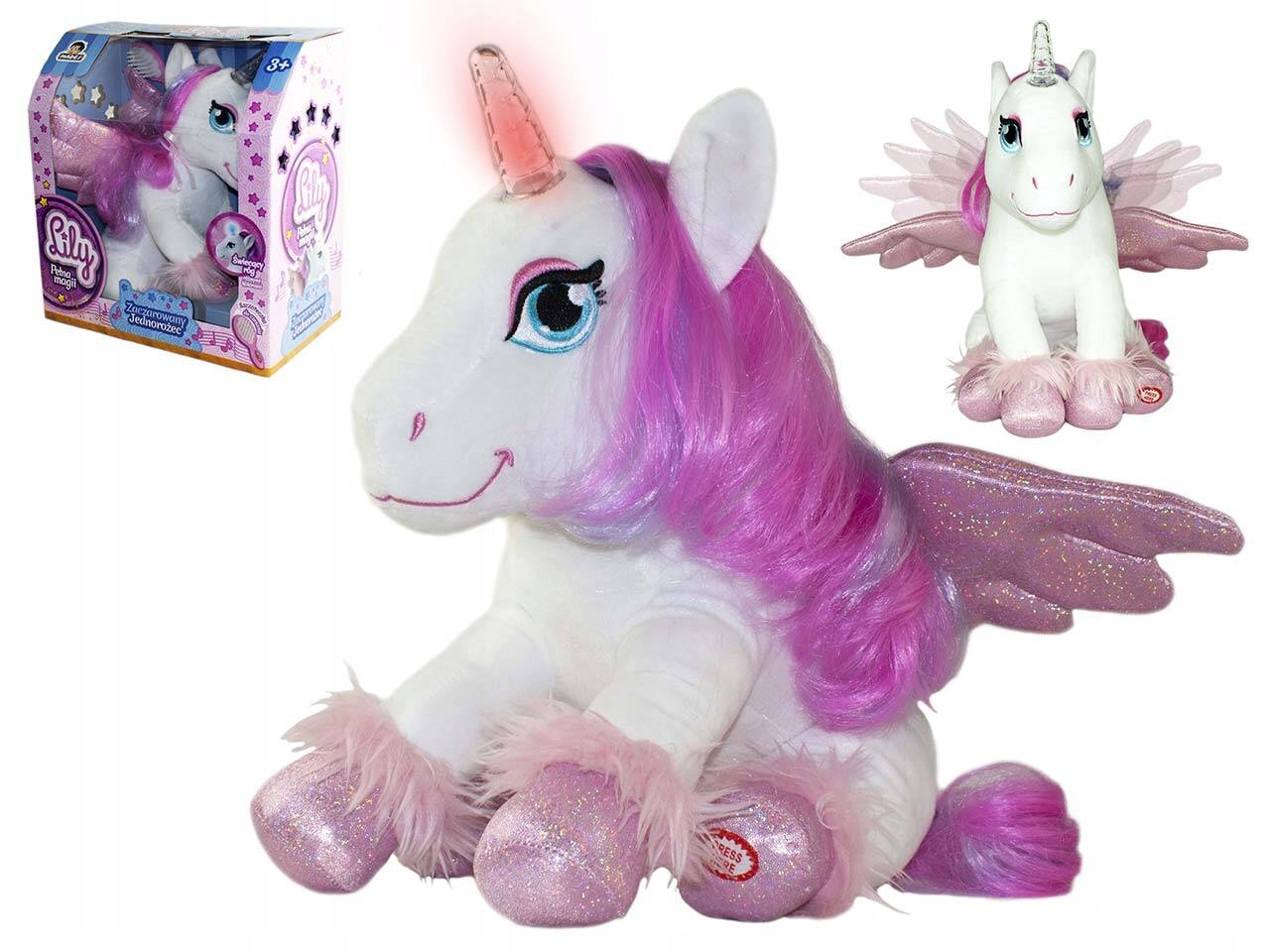 DUŻY JEDNOROŻEC LILY interaktywny konik maskotka ŚWIECĄCY RUCHOME SKRZYDŁA Marka Madej