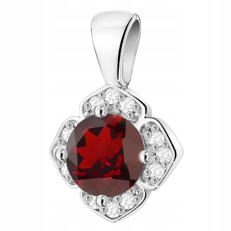 Zlatý Přívěsek Přívěsek pr. 585 Květina Brilianty 0,06 ct a Granát 0,50 ct