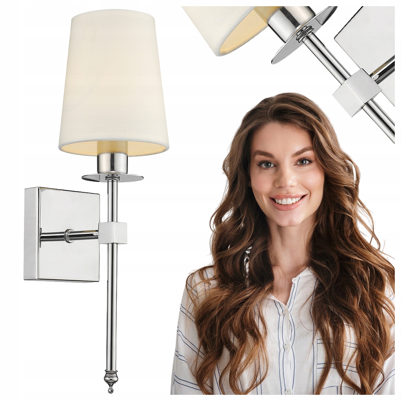 Nástenná Lampa Chrómová Light Prestige Strieborná S Krémovým Tienidlom E14