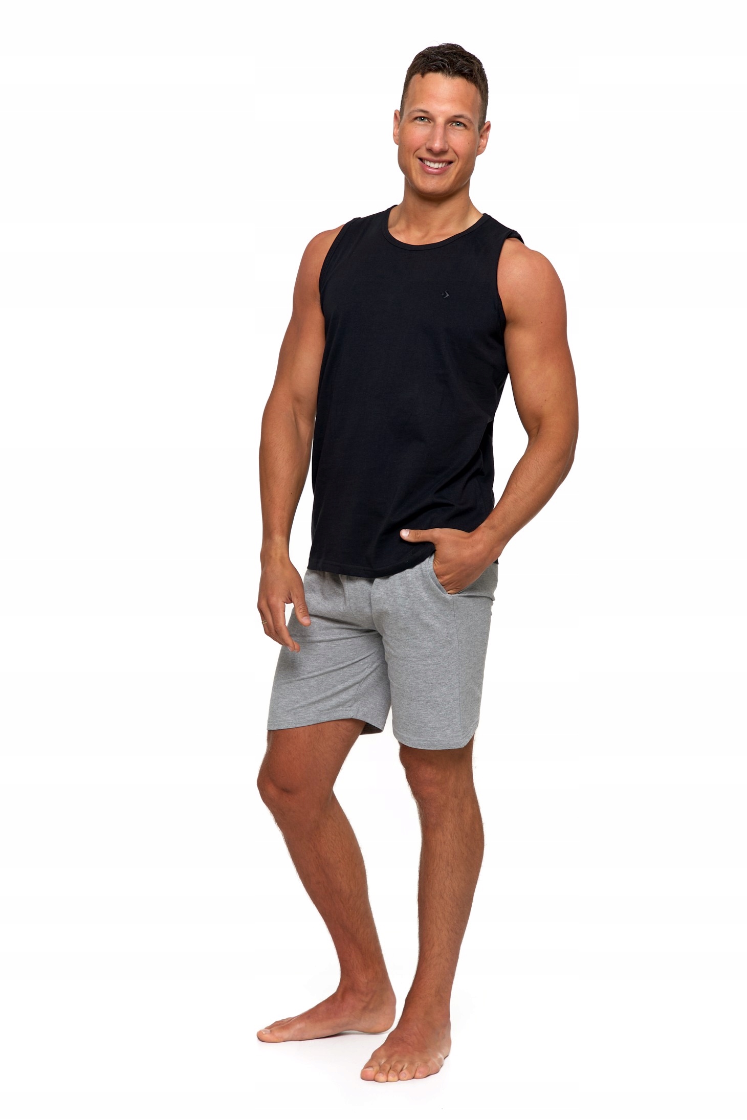 CZARNA KOSZULKA BEZ RĘKAWÓW MĘSKA TANK TOP BEZRĘKAWNIK BAWEŁNIANY MORAJ R.L Rozmiar L