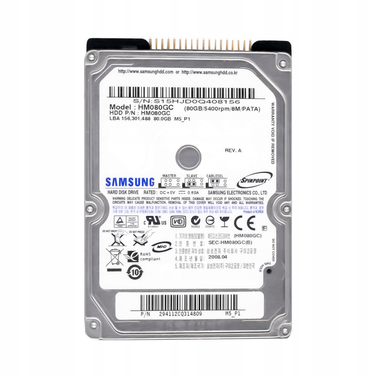 Samsung SpinPoint M5 80GB 5.4k 8MB Ata 2.5'' HM080GC