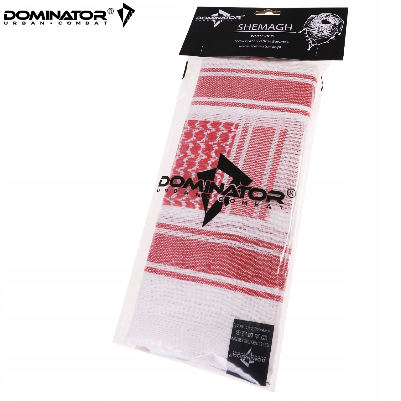 CHUSTA ARAFATKA OCHRONNA BANDAMA SHEMAGH KEFIJA DOMINATOR 100x100 WHITE/RED Rozmiar uniwersalny