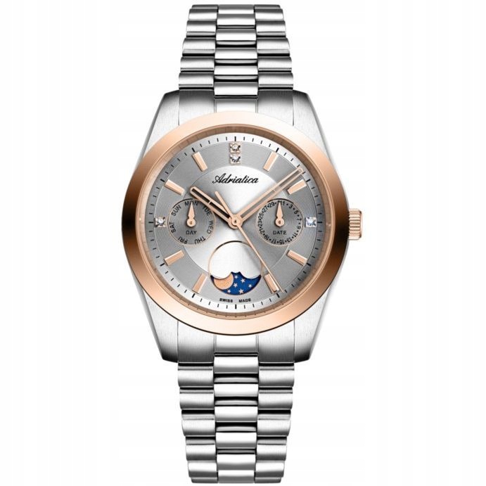 Adriatica dámské stříbrno-zlaté růžové hodinky s fázemi měsíce