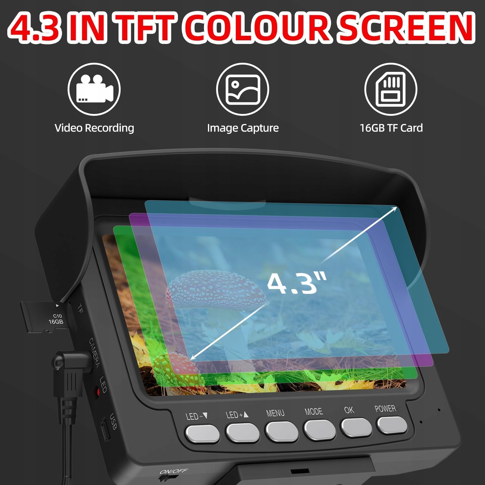 SANYIPACE Kamera Inspekcyjna 20M z Ekranem 43" IP68 Wodoodporna 5600mAh — miniatura 6