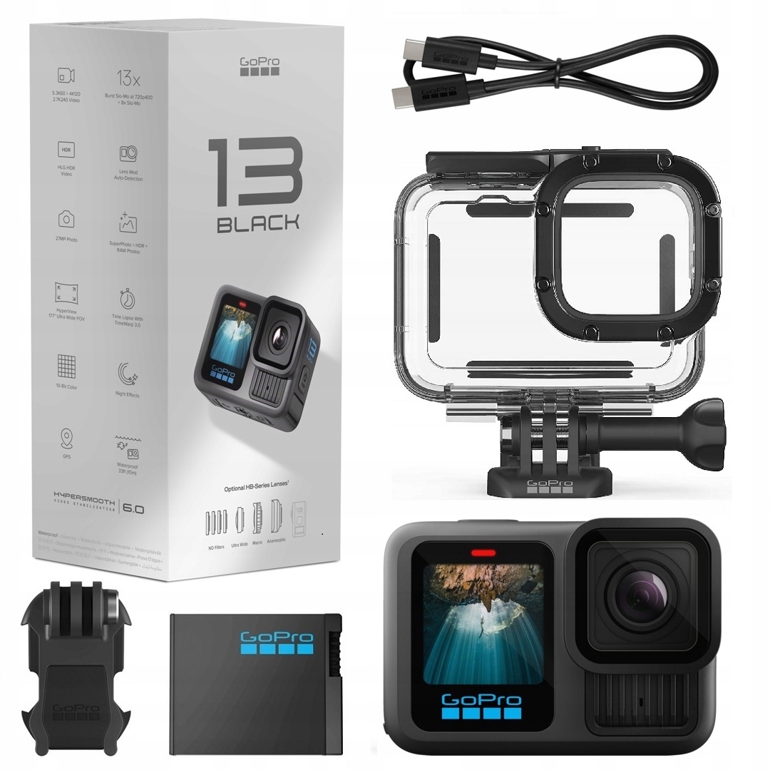 Športová kamera GoPro Hero 13 Black Video 5.3K Vodotesné puzdro 60 m