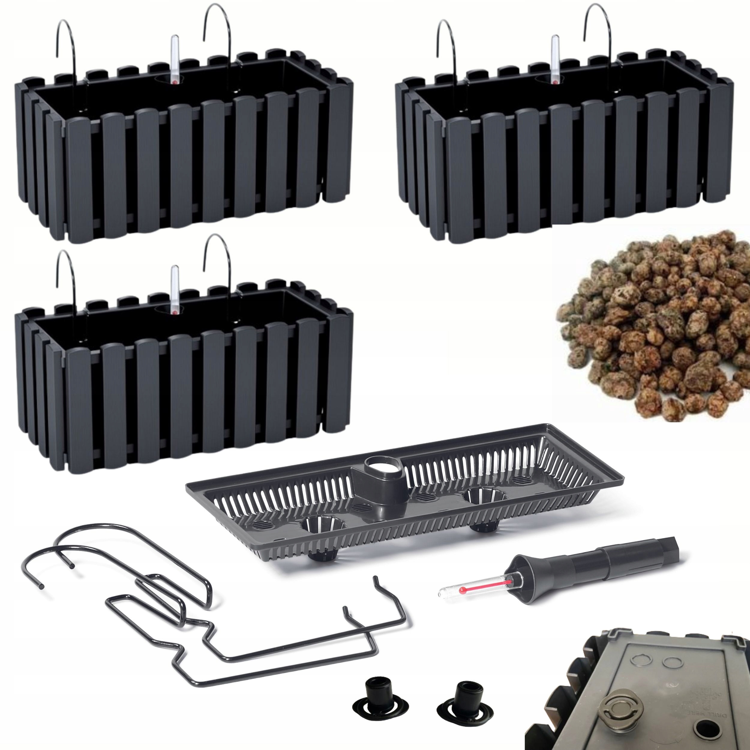 3x Box na zábradlí DDEF400W Balkonový květináč Keramzit 3l