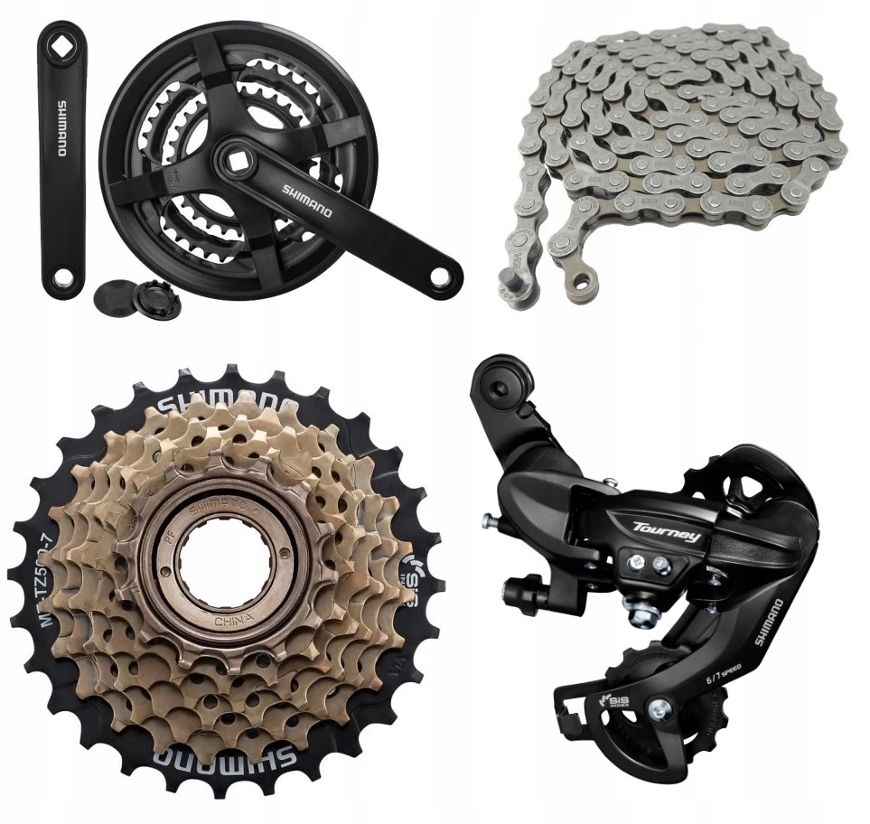 Zestaw Napędu Shimano 7rz Korba 48T, Wolnobieg 28T, Przerzutka, Łańcuch 3x7