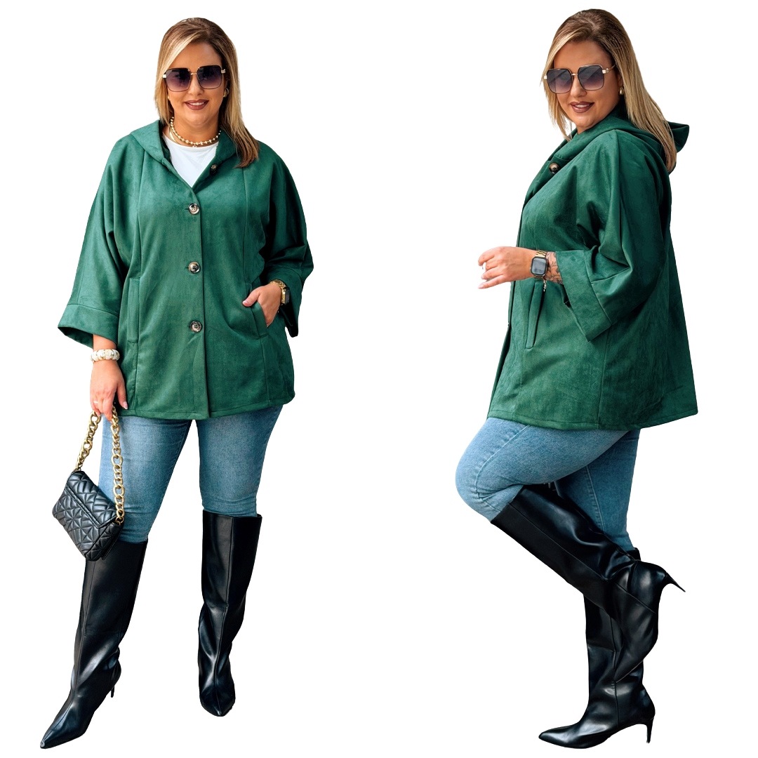 Krátký kabát Knoflíky pro ženy Cavaricci Plus Size v lahvičkové barvě