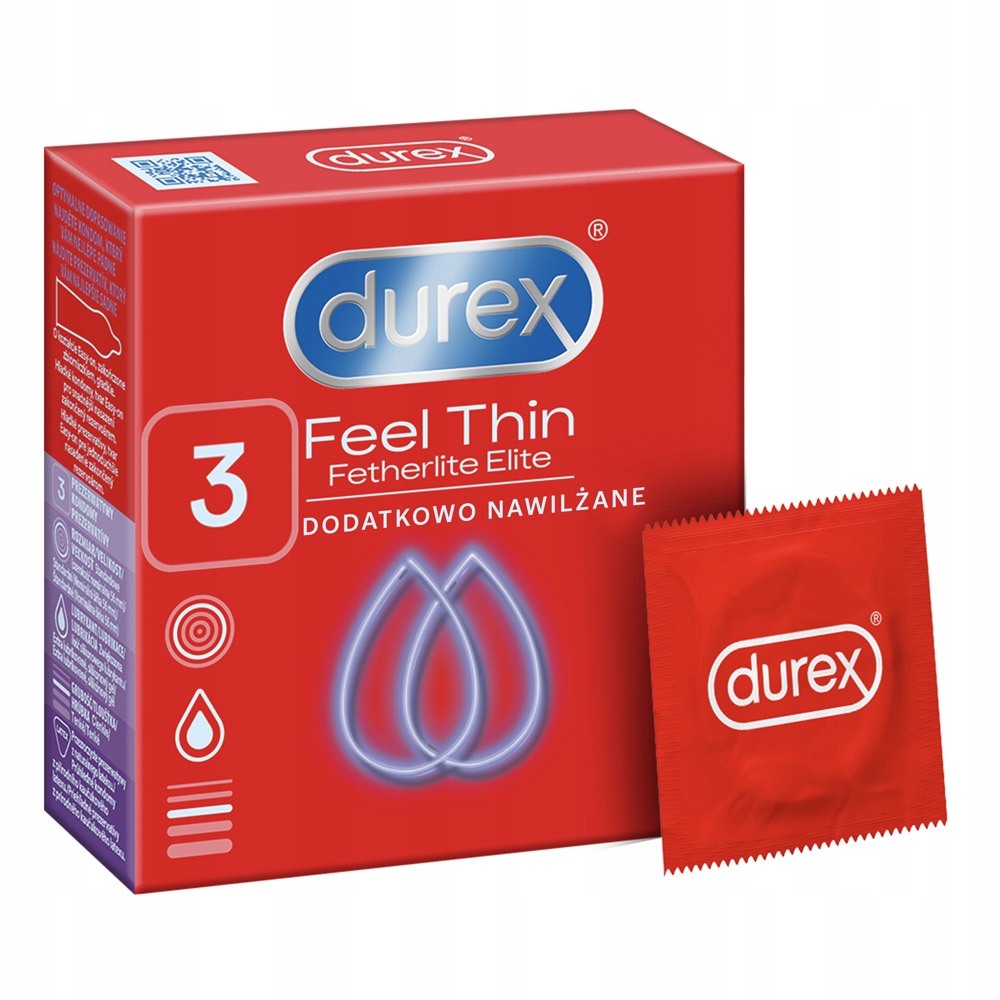 Prezerwatywy DUREX Fetherlite Elite 3 sztuki CIENKIE Dodatkowo Nawilżane Wyrób medyczny tak