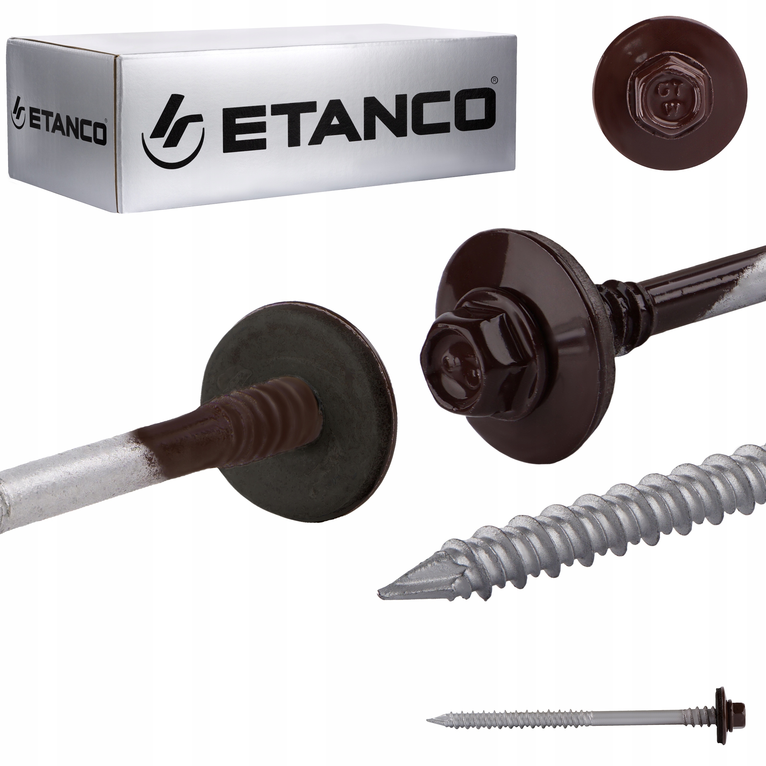 Skrutky ETANCO6,4/7,0x150 mm do sendvičových panelov, betónu, dreva Ral 8017 100ks