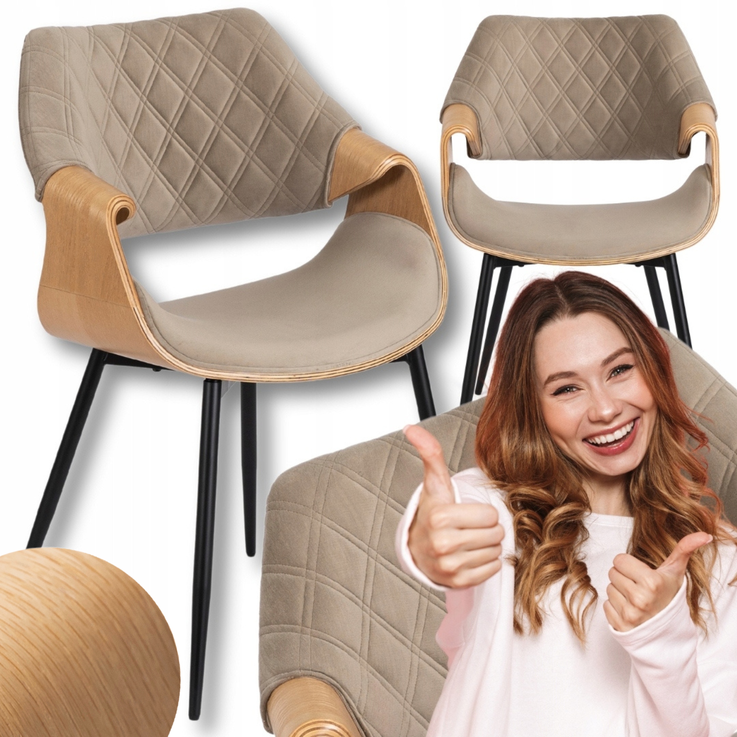 Dřevěná čalouněná židle Velurová do jídelny Obývací pokoj Béžová Dakota