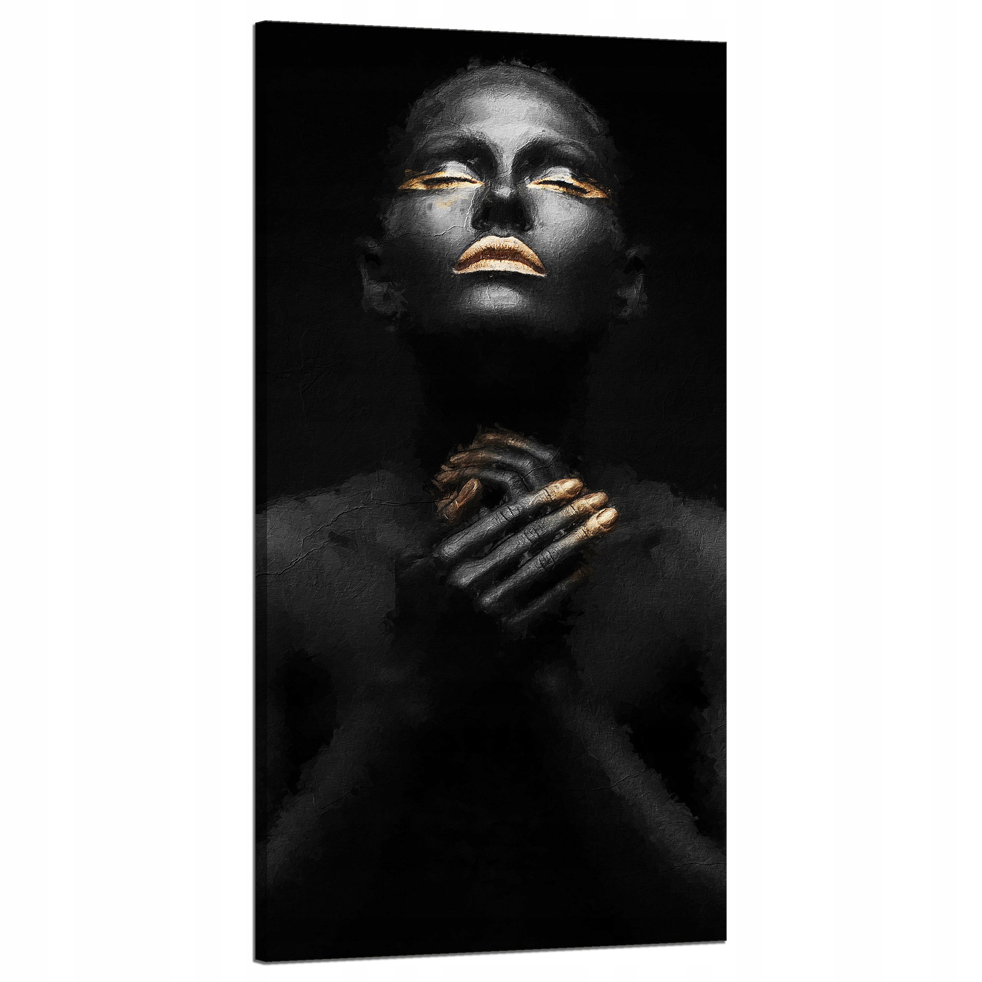 Obraz na plátně Černá žena Zlaté nehty Ústa Oči 60x120 cm