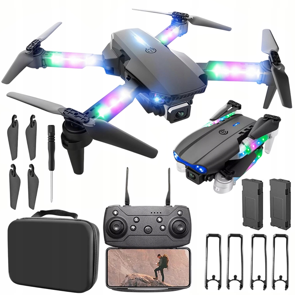 SKŁADANY DRON Z OŚWIETLENIEM I DWOMA KAMERAMI, TRANSMISJĄ WIFI 3D FLIP