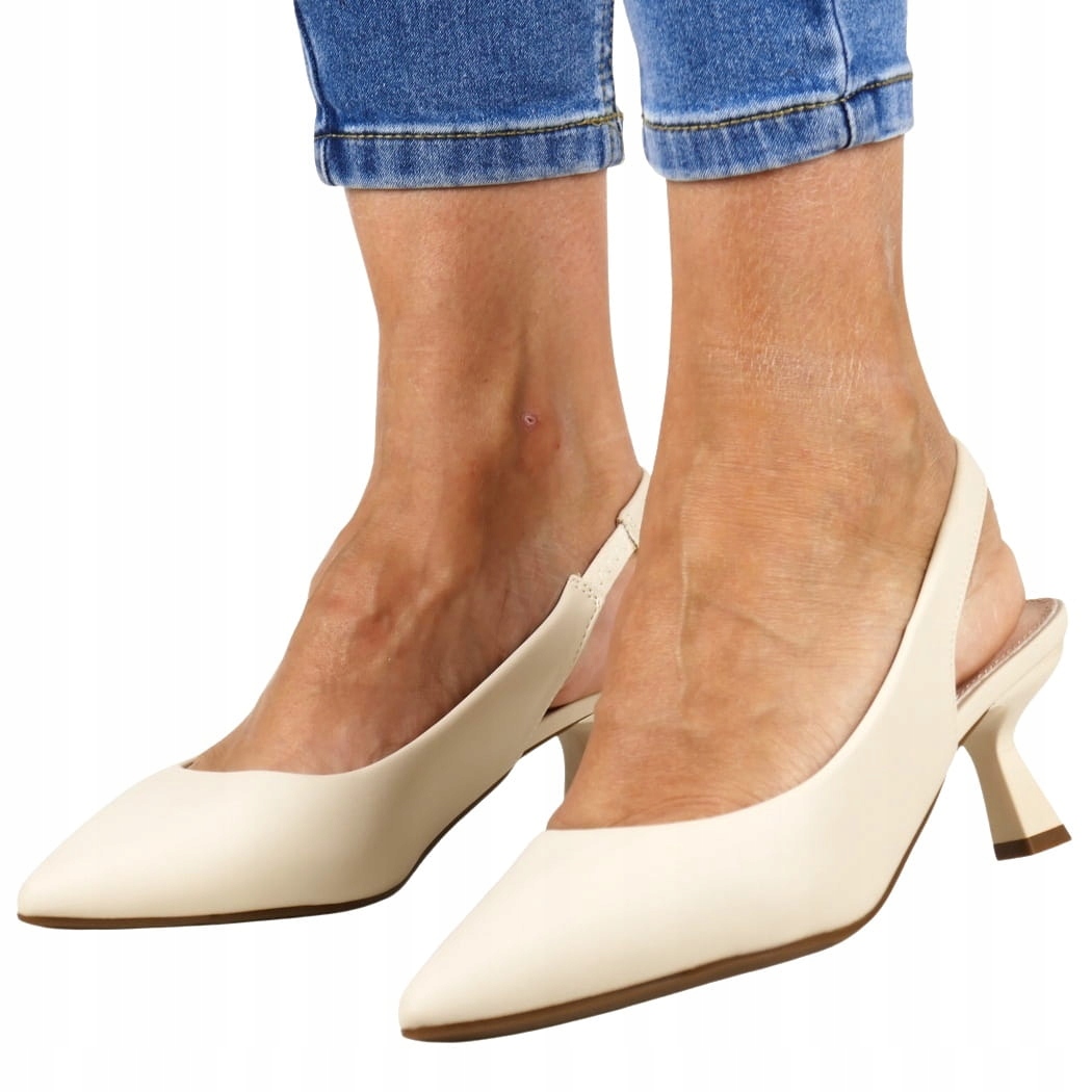 Lodičky Bez Paty Na Nízkém Podpatku, Béžové, Pohodlné, Elegantní, Gumička 37