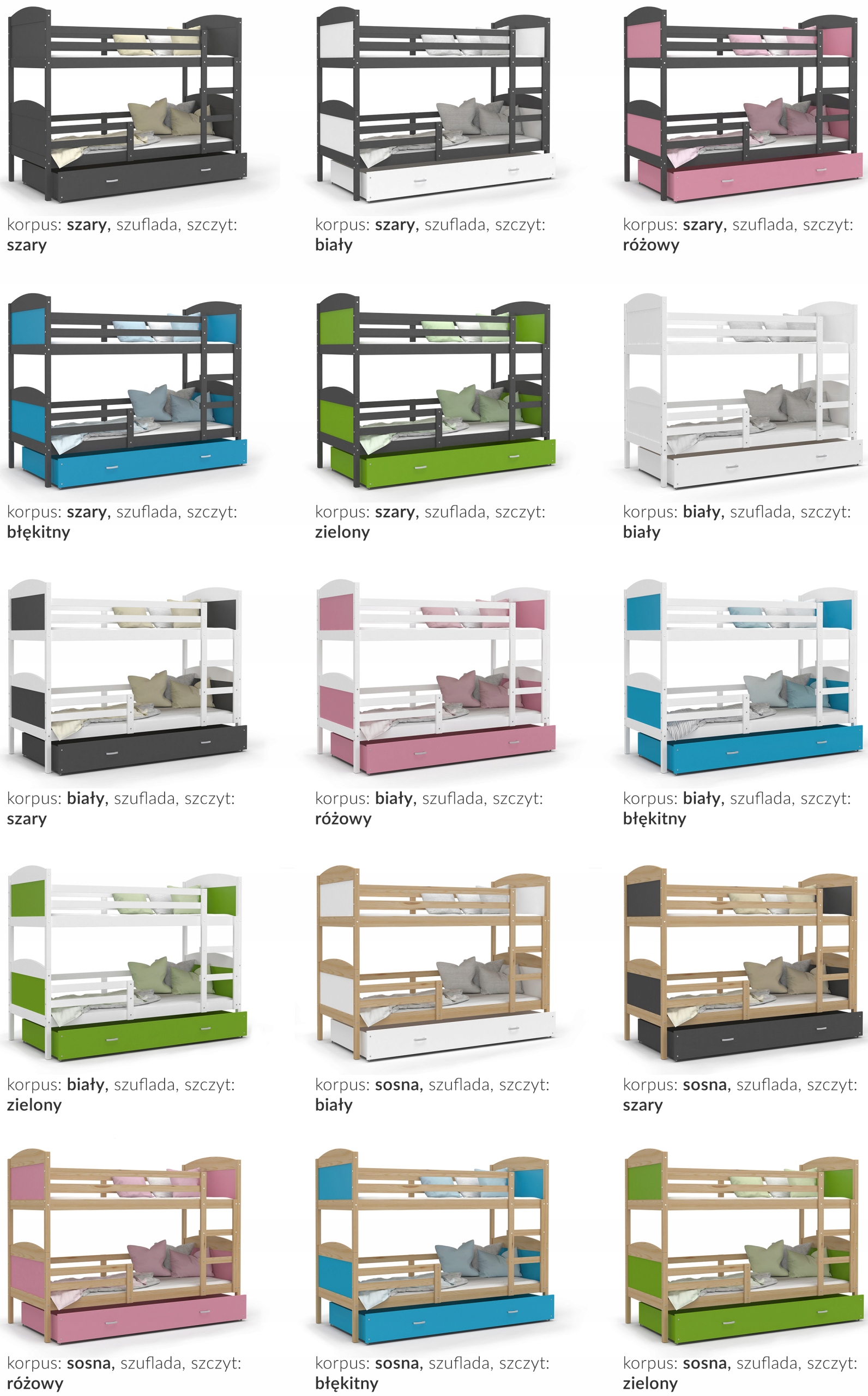 Łóżko piętrowe MATEUSZ 200x90 + materace stelaż Bohater / Bajka brak