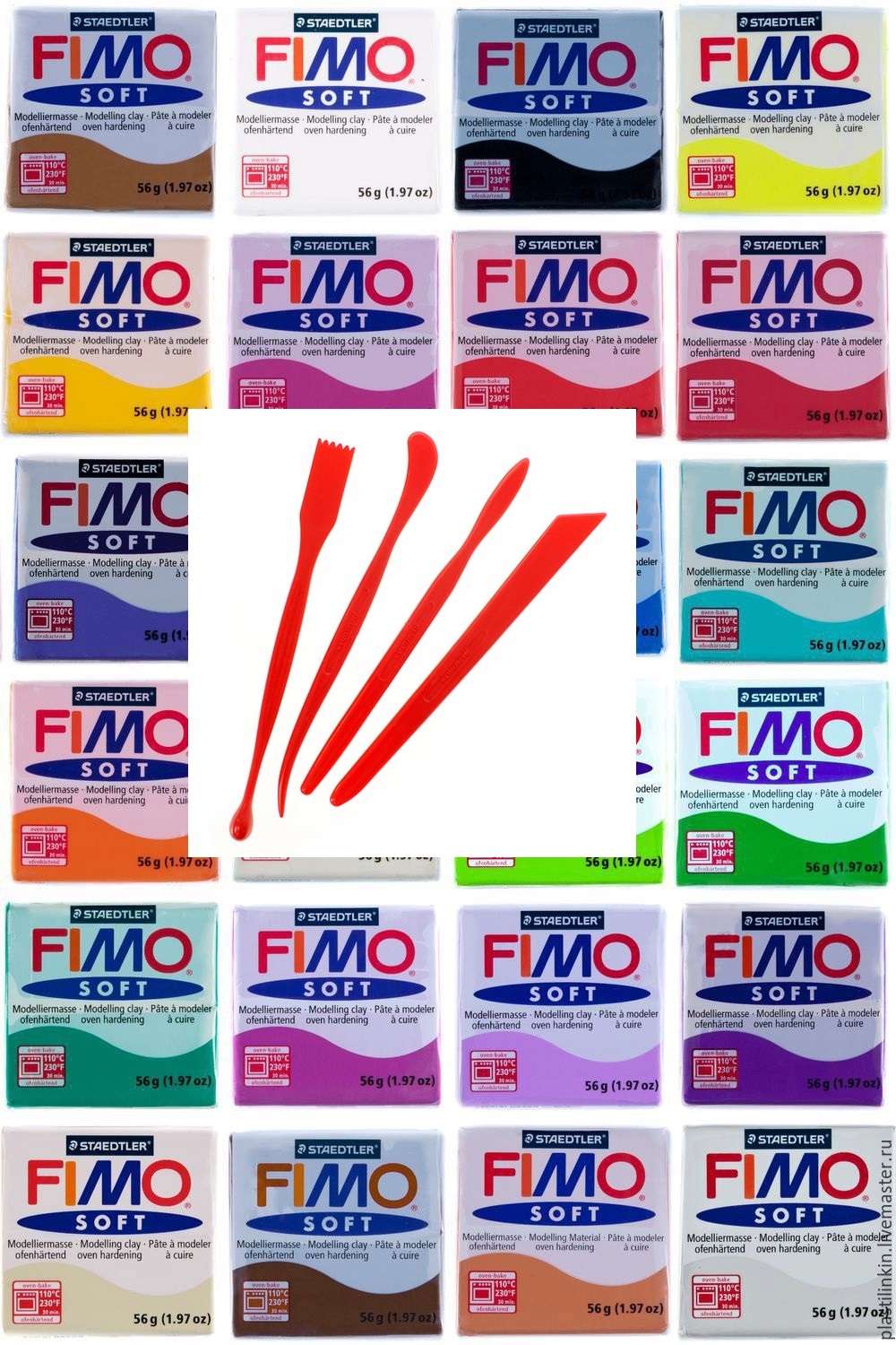 FIMO SOFT MASA PLASTYCZNA ZESTAW 32 KOL +NARZĘDZIA