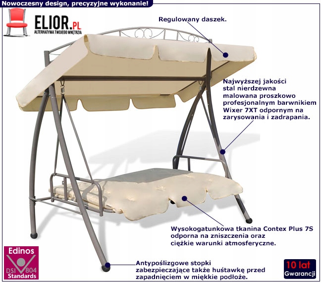 HUŚTAWKA OGRODOWA ROZKŁADANA Z BALDACHIMEM KREMOWA Styl tradycyjny