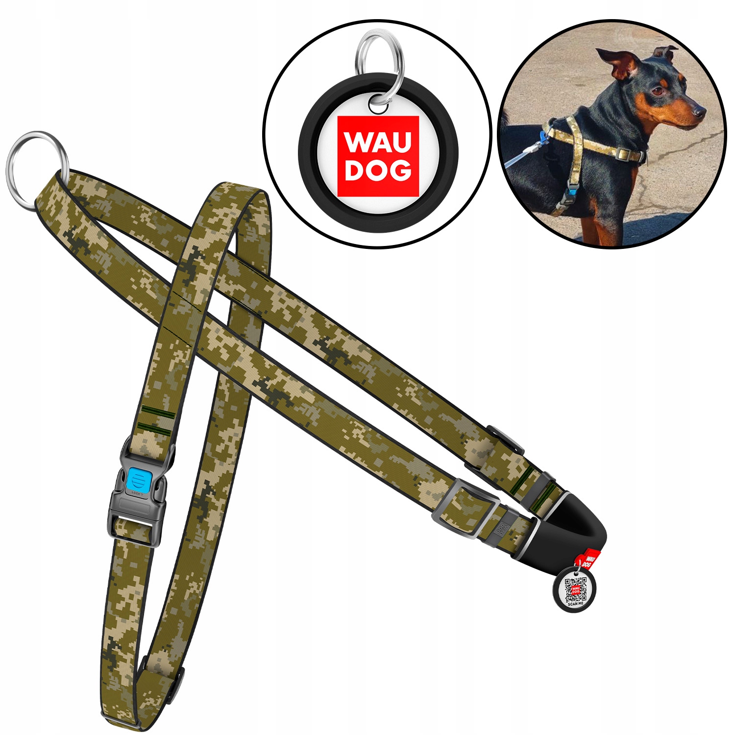 Levně Postroj pro psa s rukojetí Qr Adresář Bonus, obrázek „Vojenský“, L