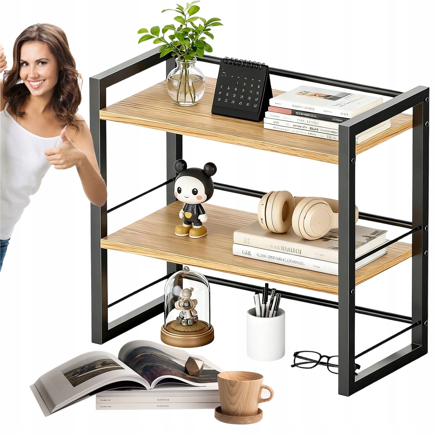 Desktop Bookshelf Desktop Storage 2-ÚROVŇOVÝ Organizér Do Kanceláře I Domácnosti