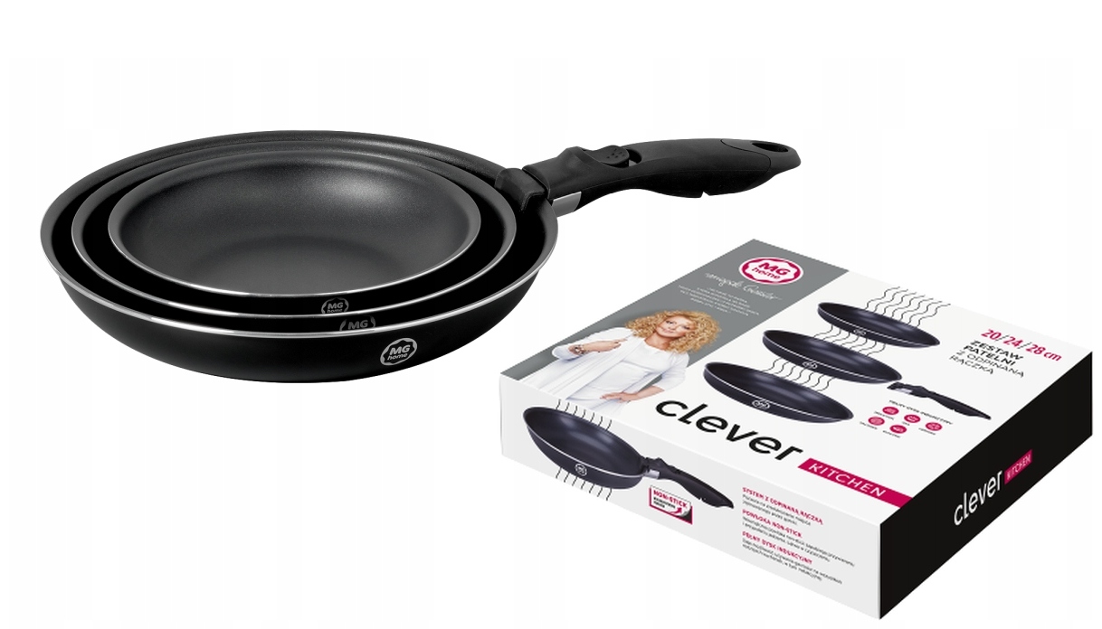 Sada panvíc Mg home Clever Kitchen čierna 4 ks s odnímateľnou rukoväťou