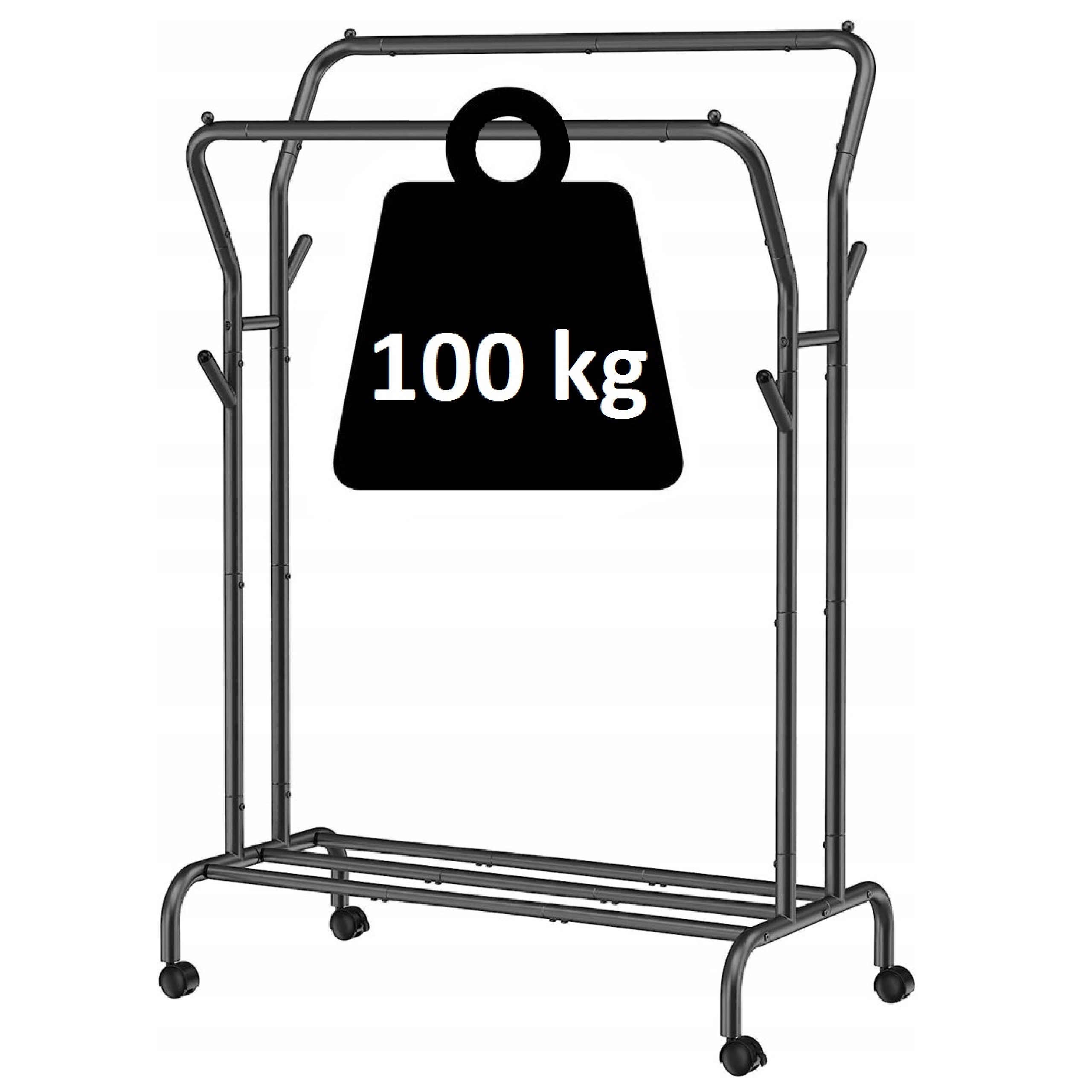 Stojanový Věšák Na Oblečení, Stojan Na Kolečkách Do Předsíně, Velký, Černý, Kovový