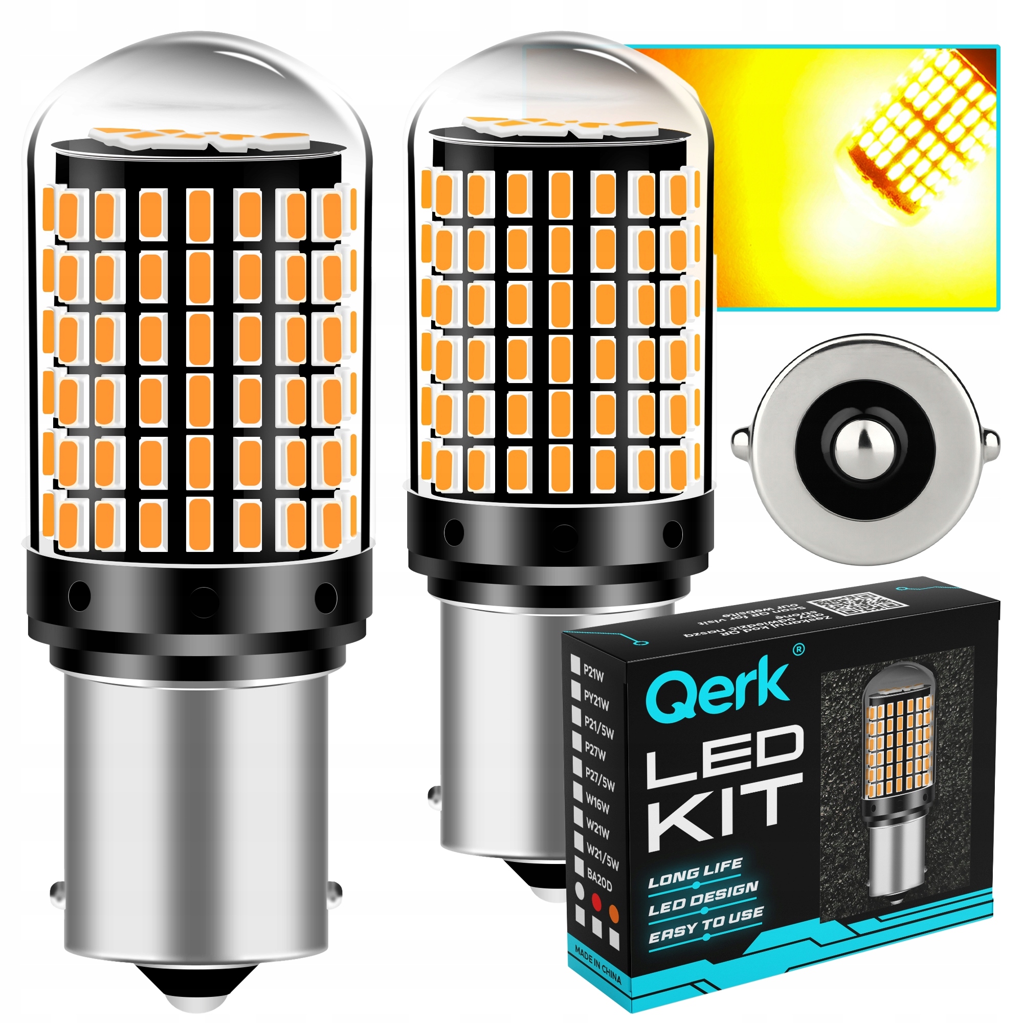 Żarówki Led P21W Qerk B144 Canbus 144 Led Kierunkowskazy Pomarańczowe 2 szt