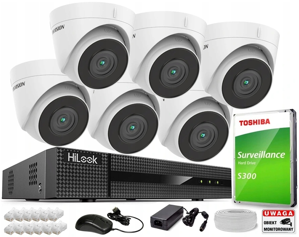 Monitorovací sada Hikvision 6 Ip kamer 4Mp PoE Ir rekordér HiLook 1TB