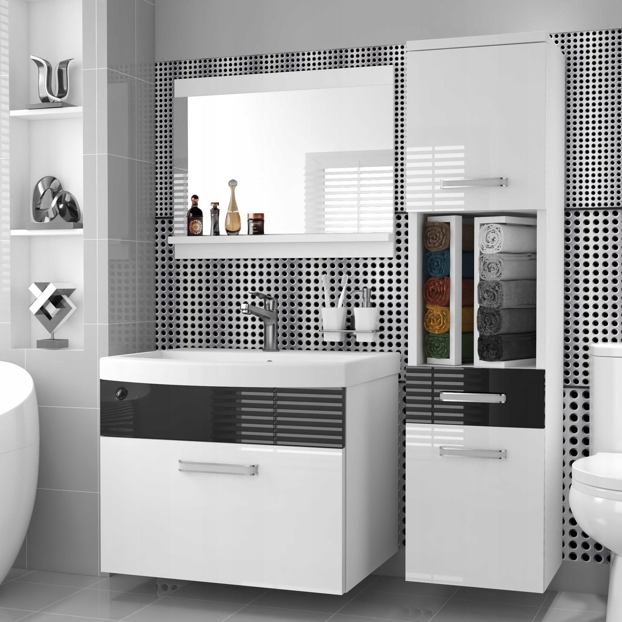 Meble łazienkowe z LUSTREM z UMYWALKĄ POŁYSK Kolor frontów biały