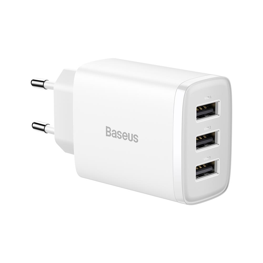 Baseus ładowarka sieciowa Compact 3 x Usb biała 17W