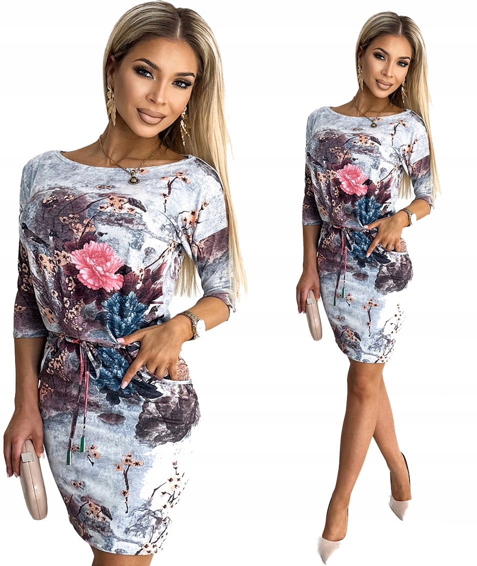 Krásné Sportovní Šaty S Kapsami, 3/4 Rukáv, Potisk, Květy Třešní, M