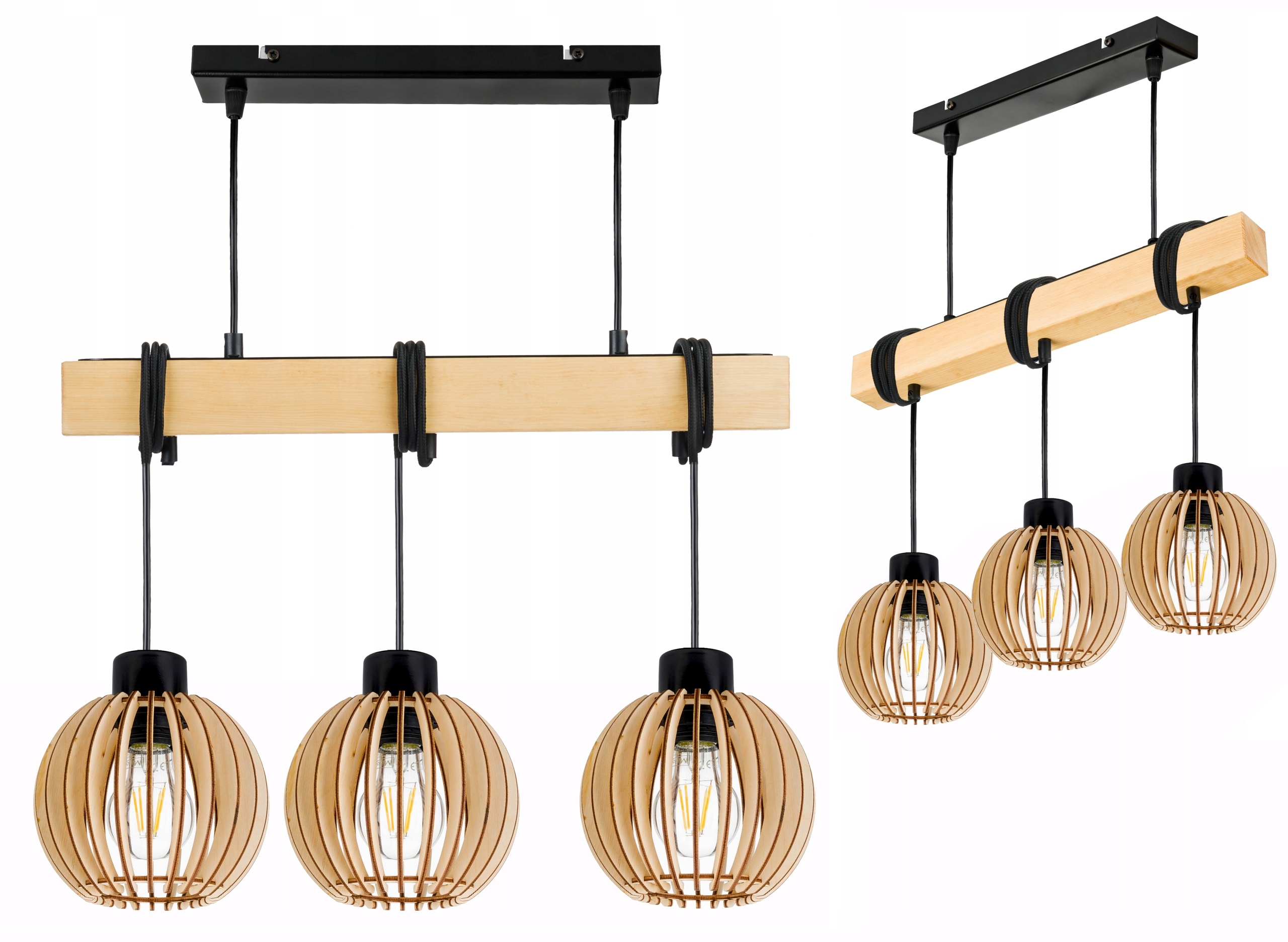 Dřevěná závěsná stropní lampa Lustr Zwis Loft Kula Dřevo E27