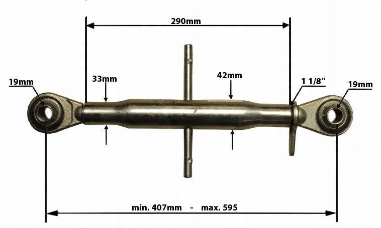 

Łącznik górny centralny 19x19mm dł: 407-595mm