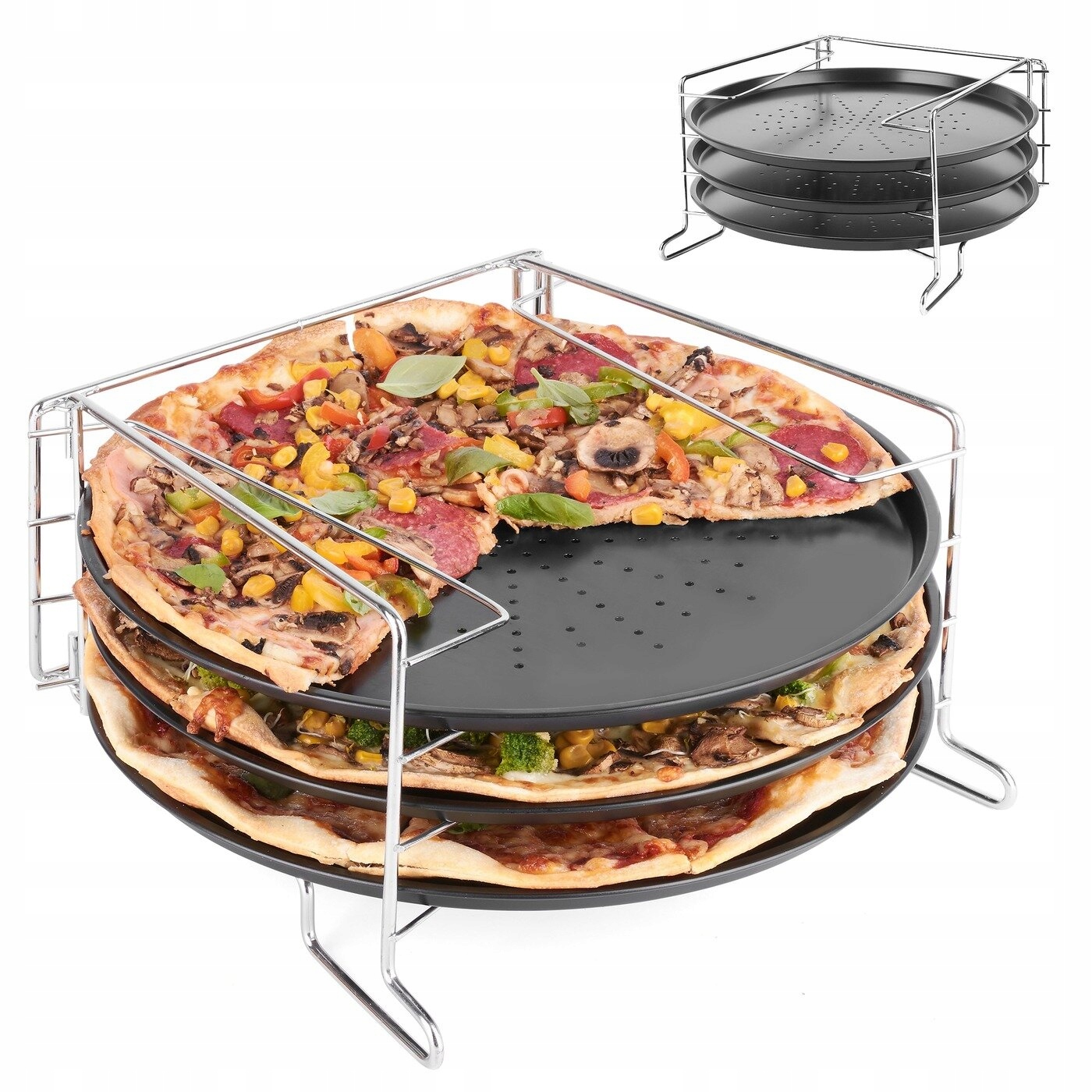 

3 blachy do pieczenia pizzy na stojaku Tadar 32cm