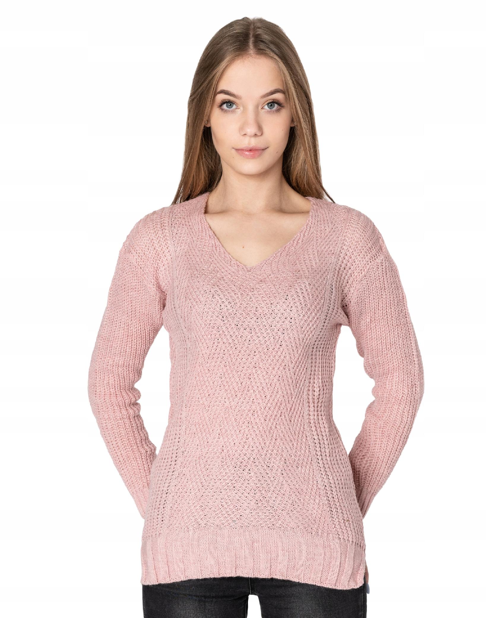 

Lekki Sweterek Damski Sweter Serek SD02-02 pudrowy