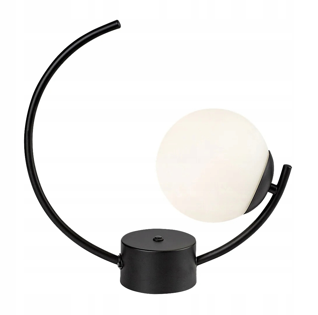Stolová nočná lampa polkruhová čierna sklenená biela guľa do obývačky Rabalux