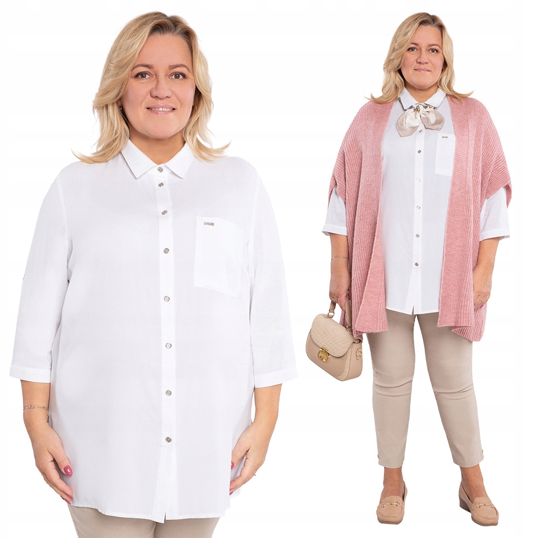 Dlouhá bílá košile s rukávem za loket plus size velikost 56