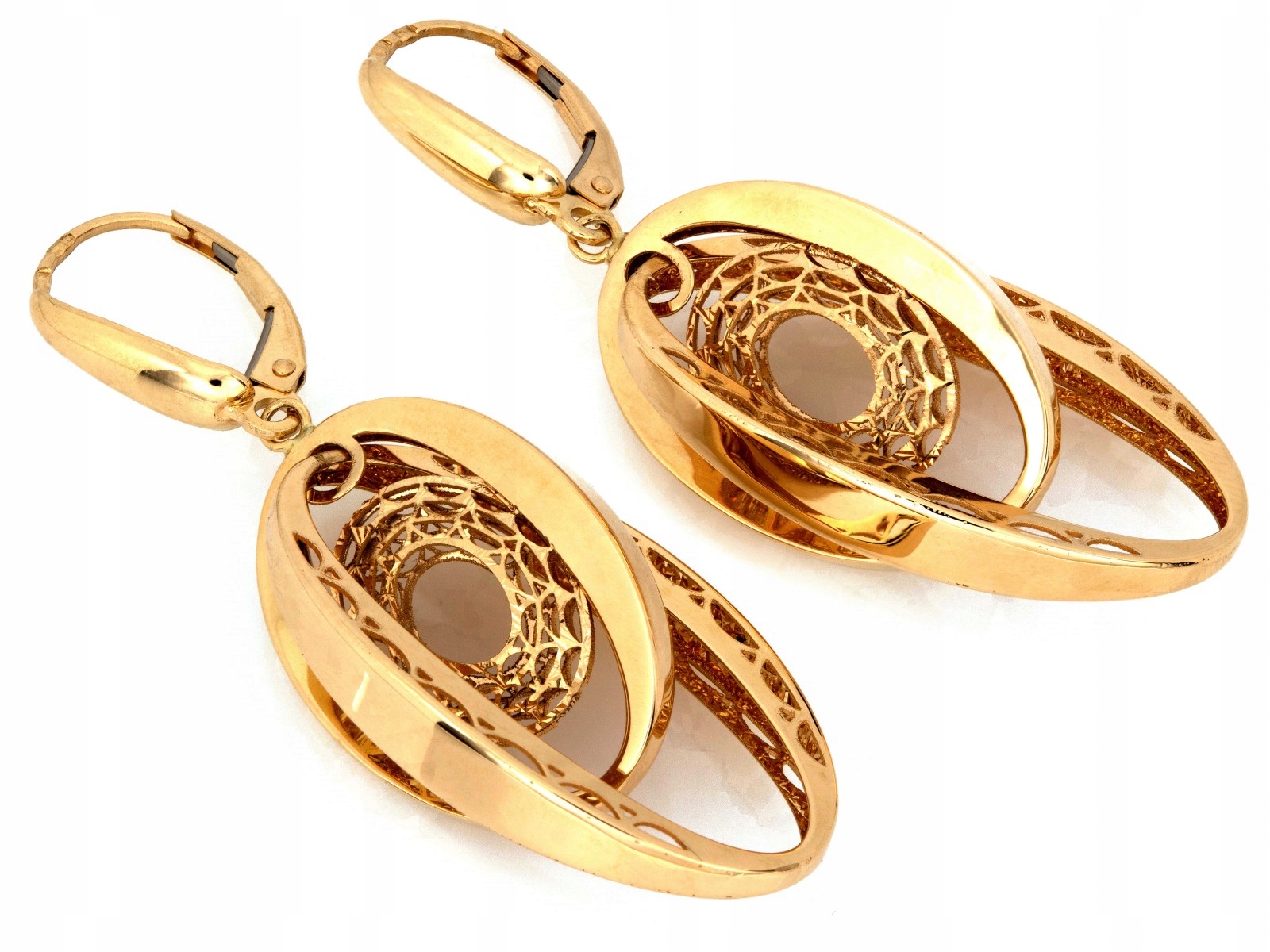 Náušnice zlaté dámské 585 velké oválné s pohyblivými prvky pro ni