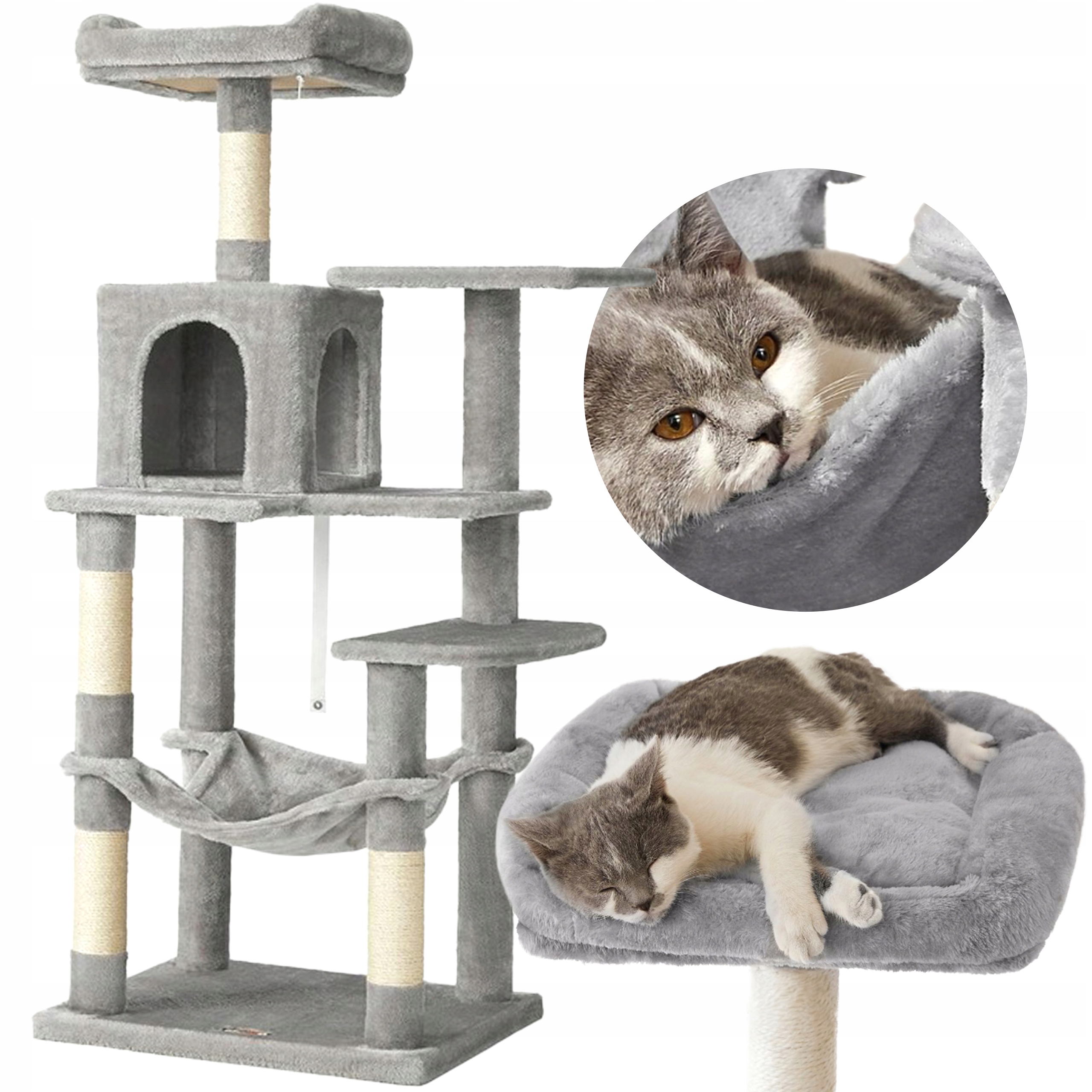 Levně Stabilní velké škrabadlo pro kočky, světle šedé, 143 cm