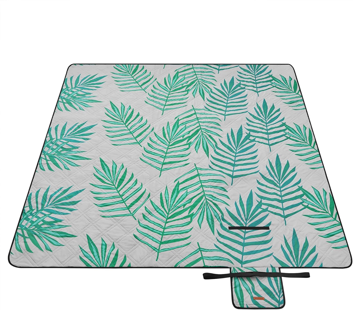 Pikniková deka 200 x 200 cm voděodolná, skládací, praní šedé kapradiny