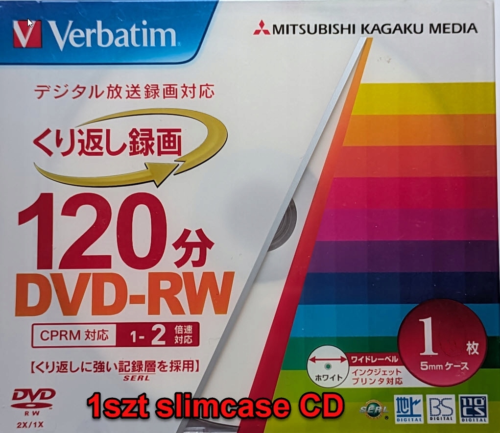 Verbatim Dvd-rw x1-x2 Printable Japan wielokrotny zapis 1szt slim case CD