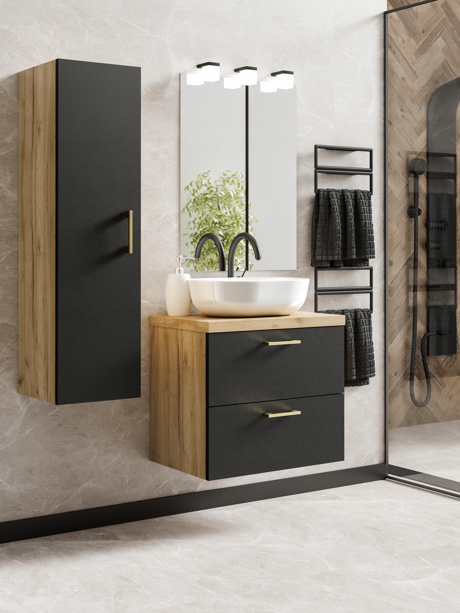 Szafka łazienkowa wisząca z umywalką nablatową 60 KOLORY PRODUCENT Kolor frontów dąb craft