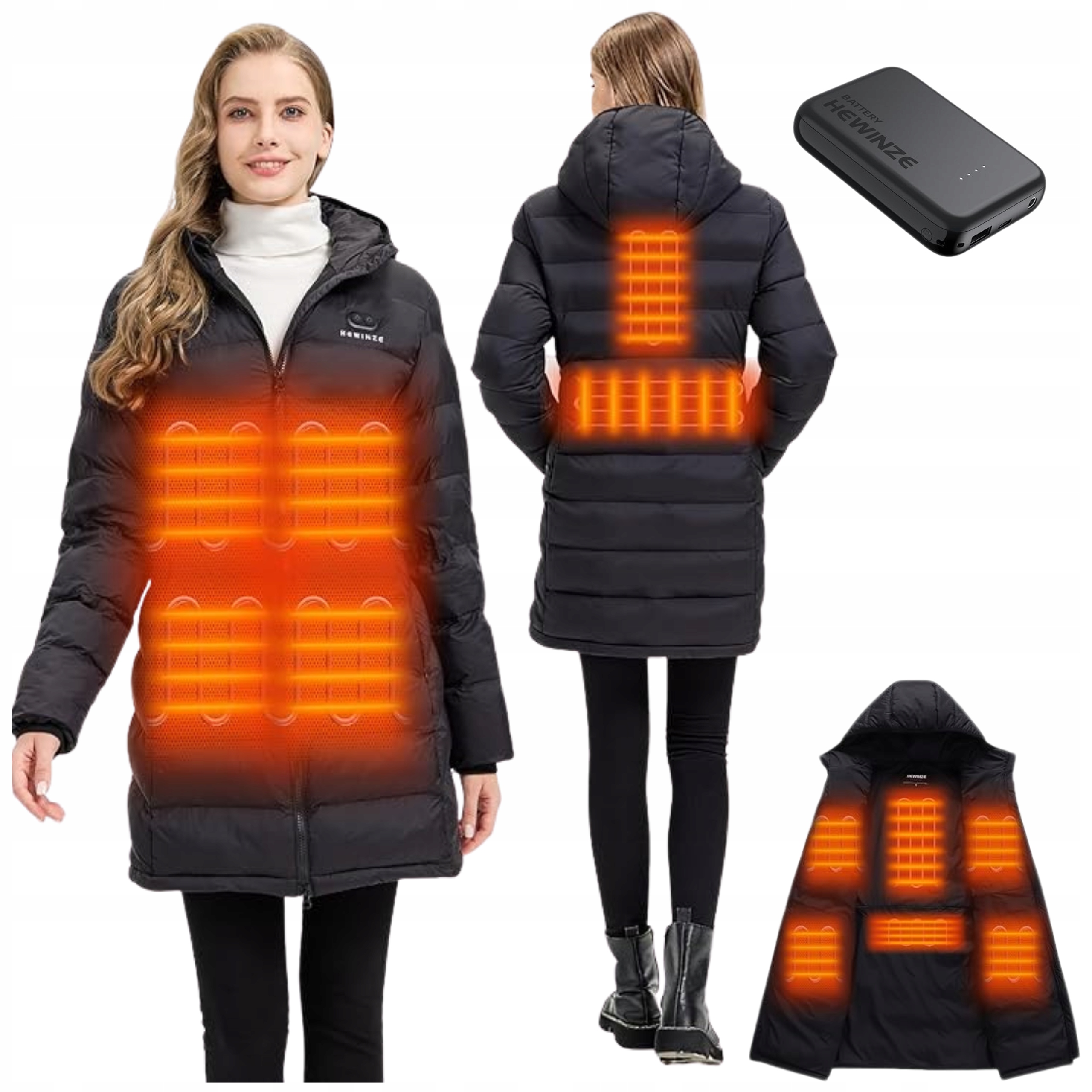 Dámská Vyhřívaná Péřová Zimní Bunda Usb Na Zimu, Vyhřívaná