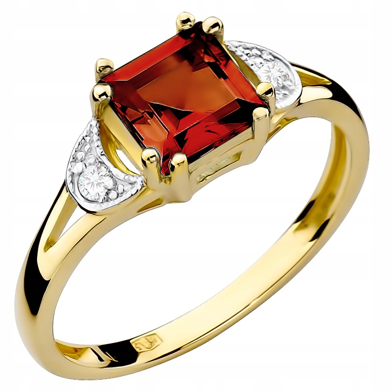 Zlatý Prstýnek S Granátem 1,30 ct a Brilianty
