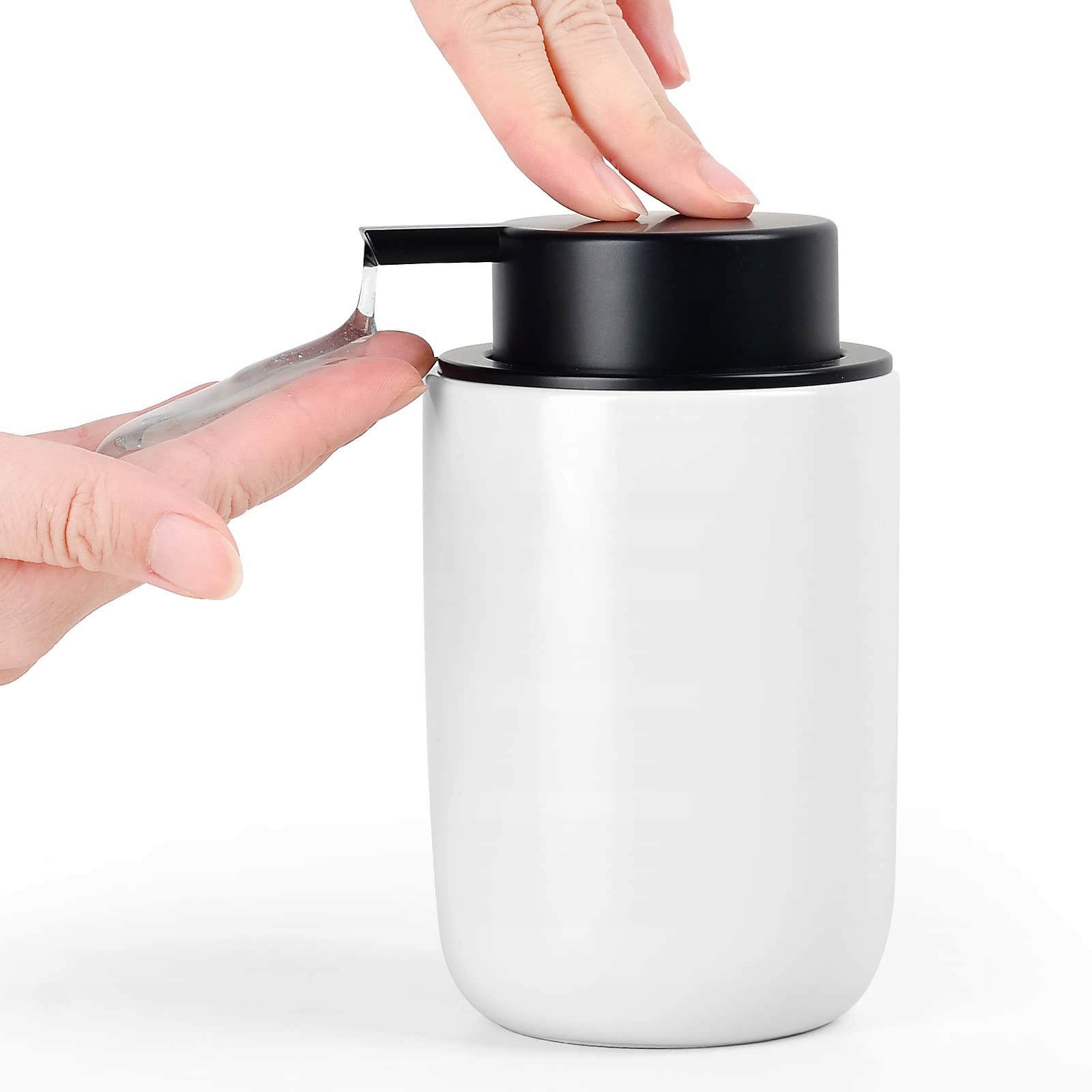 Dávkovač 350 ml Bílý keramický s velkou pumpičkou do koupelny