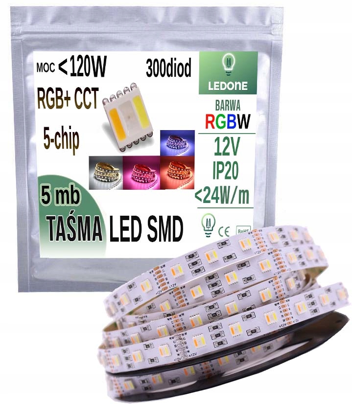 

Taśma Led Premium Rgb+cct 5w1 5m Ciepły Zimny 12V